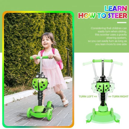 5-in-1 Kids Scooter, 3 Wheels Scooter Kick Scooter with Adjustable Removable Seat and Push Handle with Flashing Led Light Up Wheels uytutyu_2