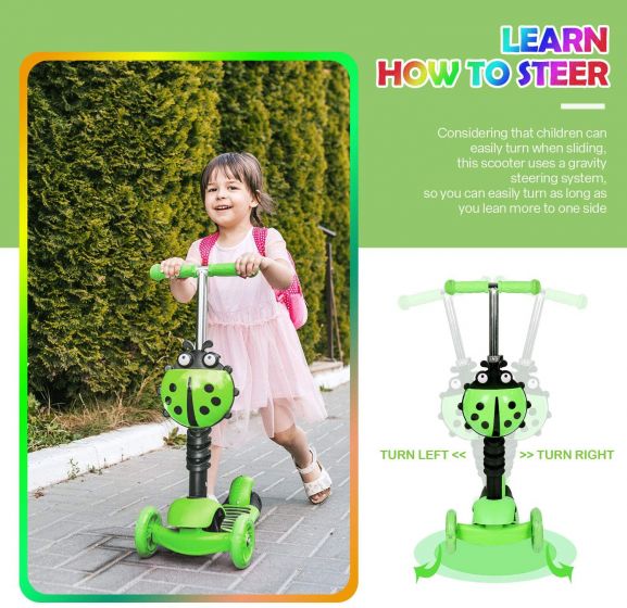 5-in-1 Kids Scooter: Adjustable Seat, Push Handle, LED Wheels