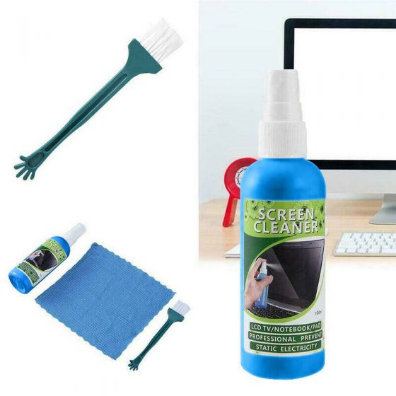 Screen Cleaner Cleaning Kit 100ml LCD Plasma PC Laptop Tablet Monitor Display with Micro Fiber Cloth and Brush werwerwer_4