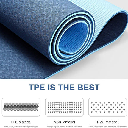 8mm TPE Yoga Dual Layer Mat Eco Friendly Exercise Fitness Gym Pilates wqwq