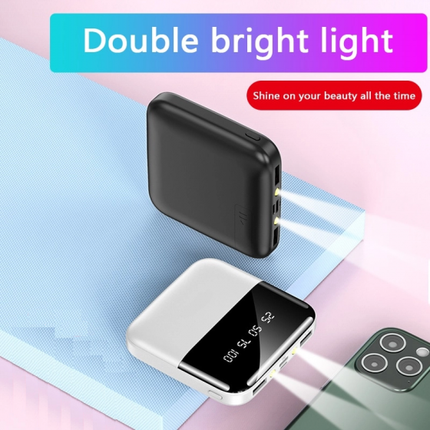 Mini 10000mAh Power Bank Micro Type C Portable Dual USB For cell phone with Flashlight - Black wrw423423