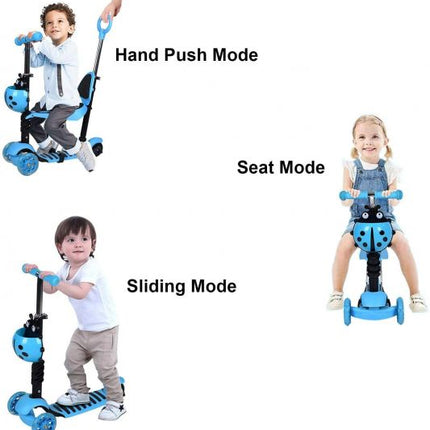 5-in-1 Kids Scooter, 3 Wheels Scooter Kick Scooter with Adjustable Removable Seat and Push Handle with Flashing Led Light Up Wheels yiyuiyui_1